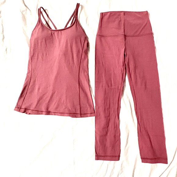 Lululemon Free To Be Tank 4 & Align Crop Leggings 2 Yoga Set Misty Merlot - Picture 2 of 15